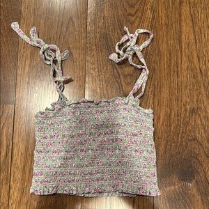 Katie J NYC Pink and Green Floral Smocked Top